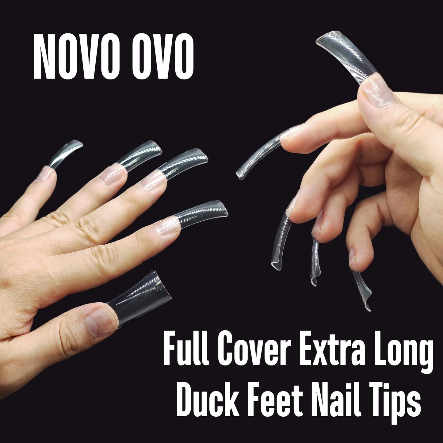 NOVO OVO 120 pcs Extra Long Duck Nail Tips Full Cover for Acrylic, Clear XL XXL Flare Feet Nails Press On, Y2K Vibe Wide French Soft Gel False Nail