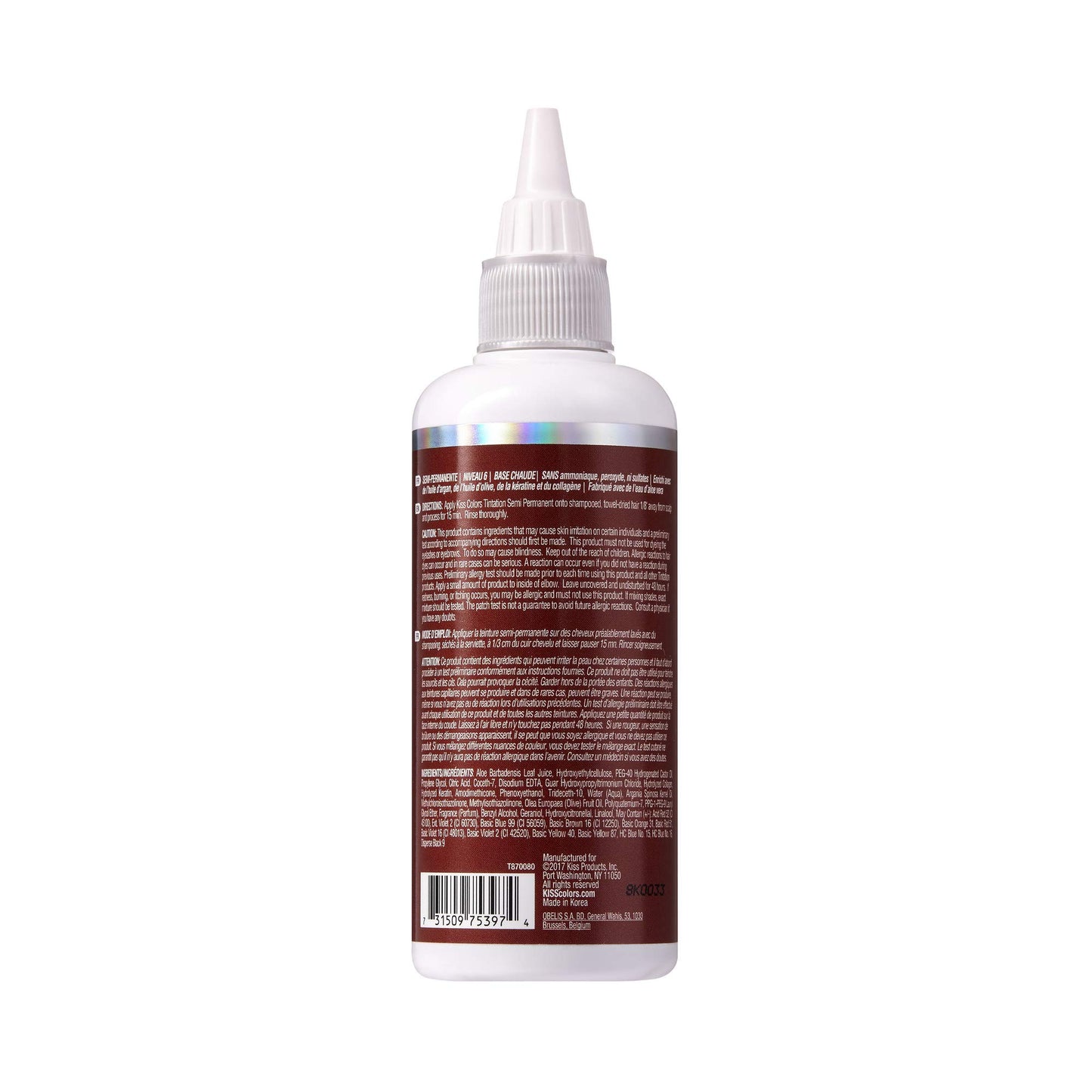 Red by Kiss Tintation Semi-Permanent Hair Color, Aloe Vera Water Based, Argan Oil, Olive Oil, Collagen & Keratin, Long-Lasting Color Dye (Cinnamon, 5