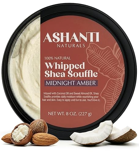 Ashanti Naturals Scented Whipped Shea Butter for Skin | African Body Butter for Women w/Coconut, Almond Oil (Midnight Amber Souffle, 8 oz)