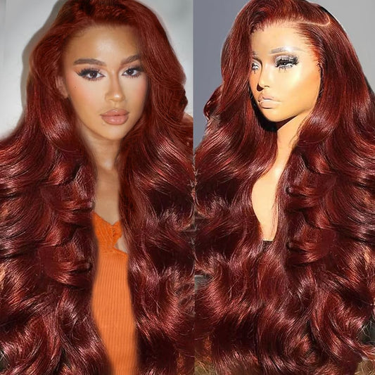 Uveous 13x6 Reddish Brown Lace Front Wigs Human Hair Body Wave Reddish Brown 13x6 HD Lace Frontal Wig for Women 180% Density Glueless Wigs Human Hair Beauty and Personal Care Uveous Default Title
