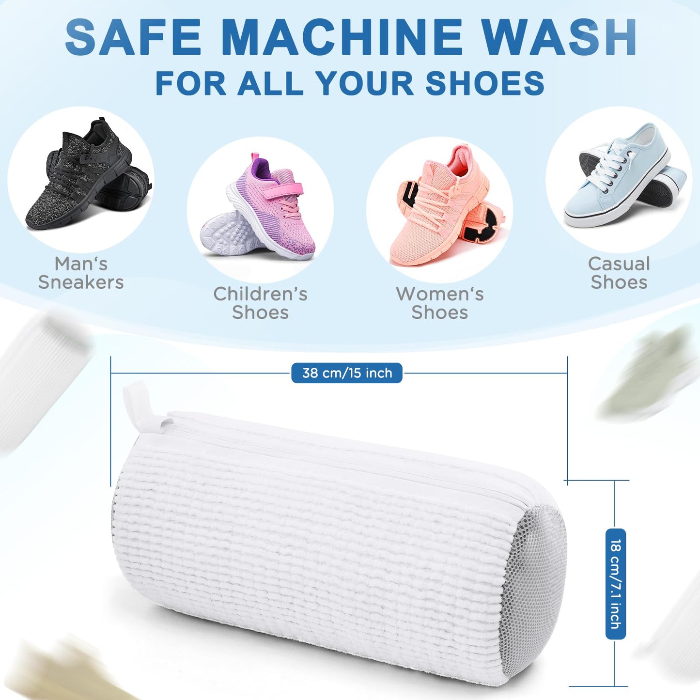 Shoe Laundry Bag 2-Pack – Side Zipper Washing Machine Bags for Sneakers, Reusable Shoe Cleaner for All Sizes – White