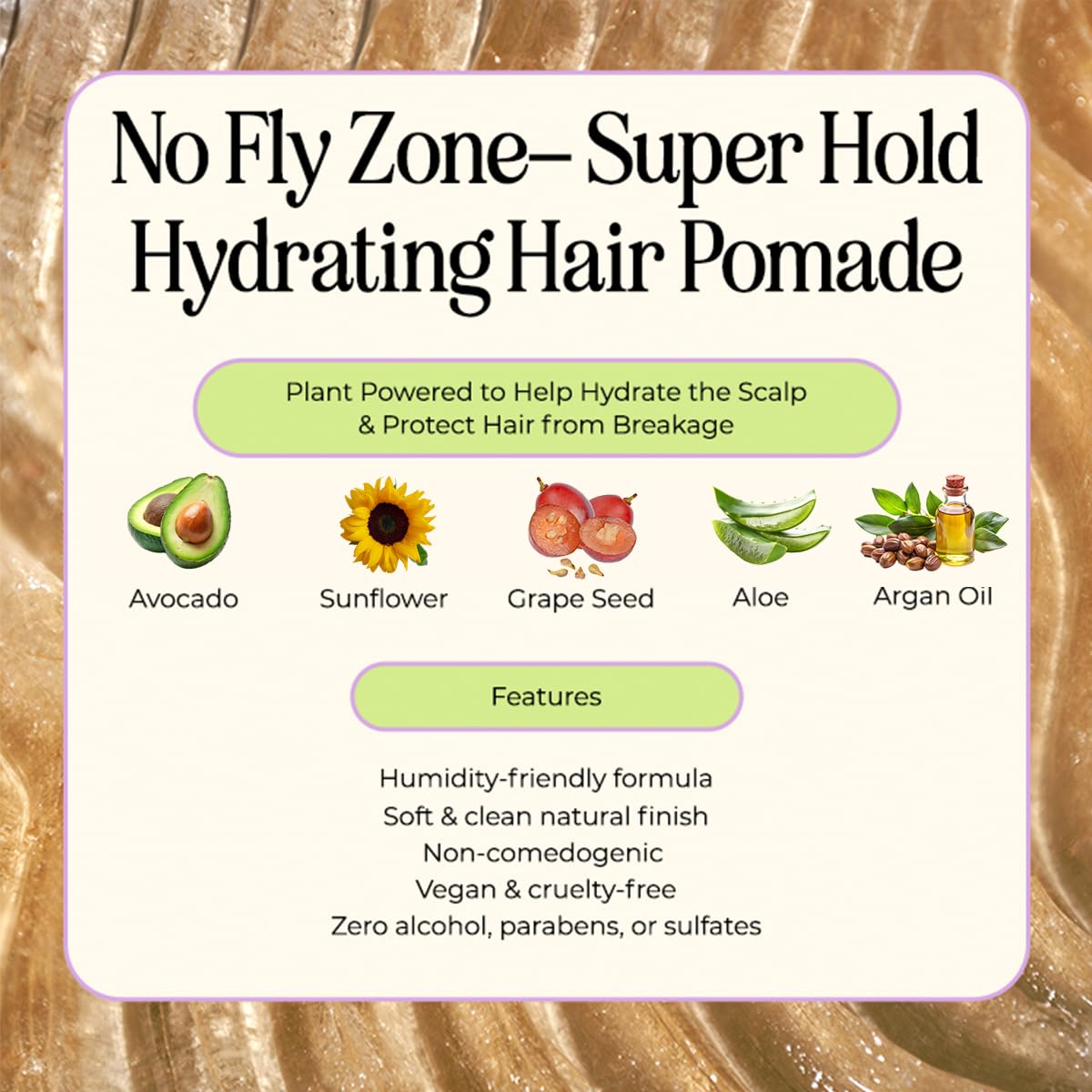 INH Hair Pomade for Flyaways | Water Based & Strong Hold Fly Away Hair Tamer | Sweat Proof No Fly Zone Pomade & Texturizer for Styling | Glossy Finish