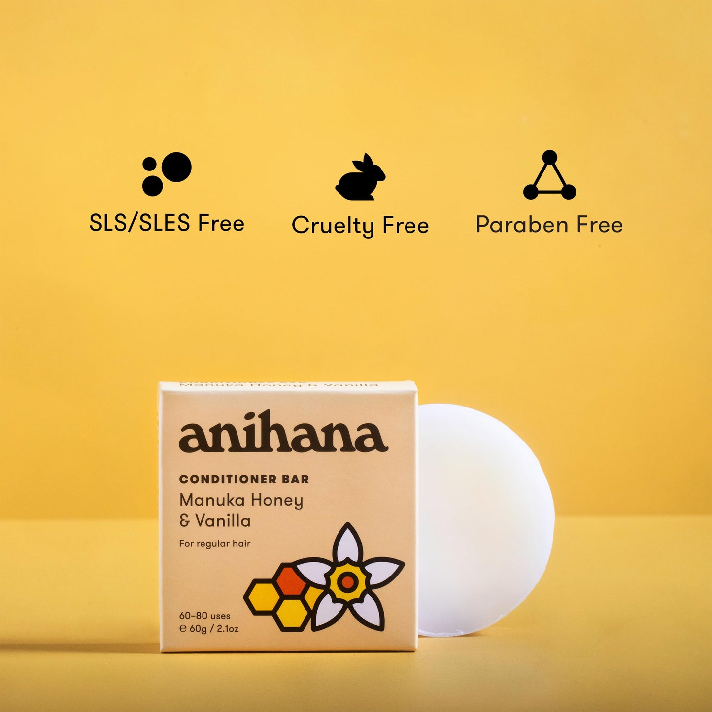 ANIHANA Manuka Honey Conditioner Bar - Solid Hair Conditioner with Vanilla, Paraben-Free, Travel Friendly, Natural Healthy Look and Shine, 2.1 oz Beauty and Personal Care ANIHANA