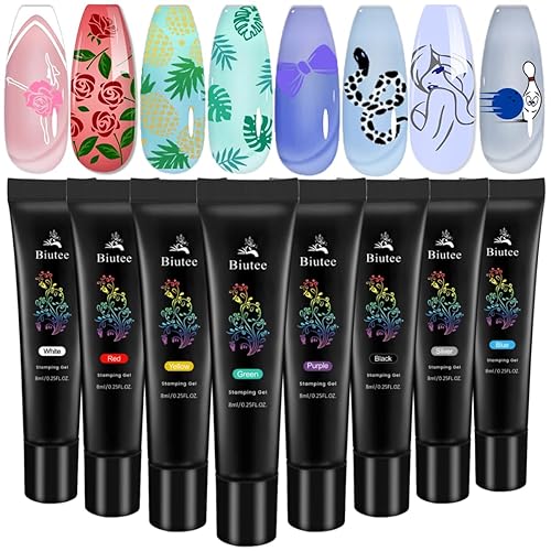 Biutee Nail stamping polish gel Pack of 8 Colors 8ML UV LED Gel Polish for nail stamping plate