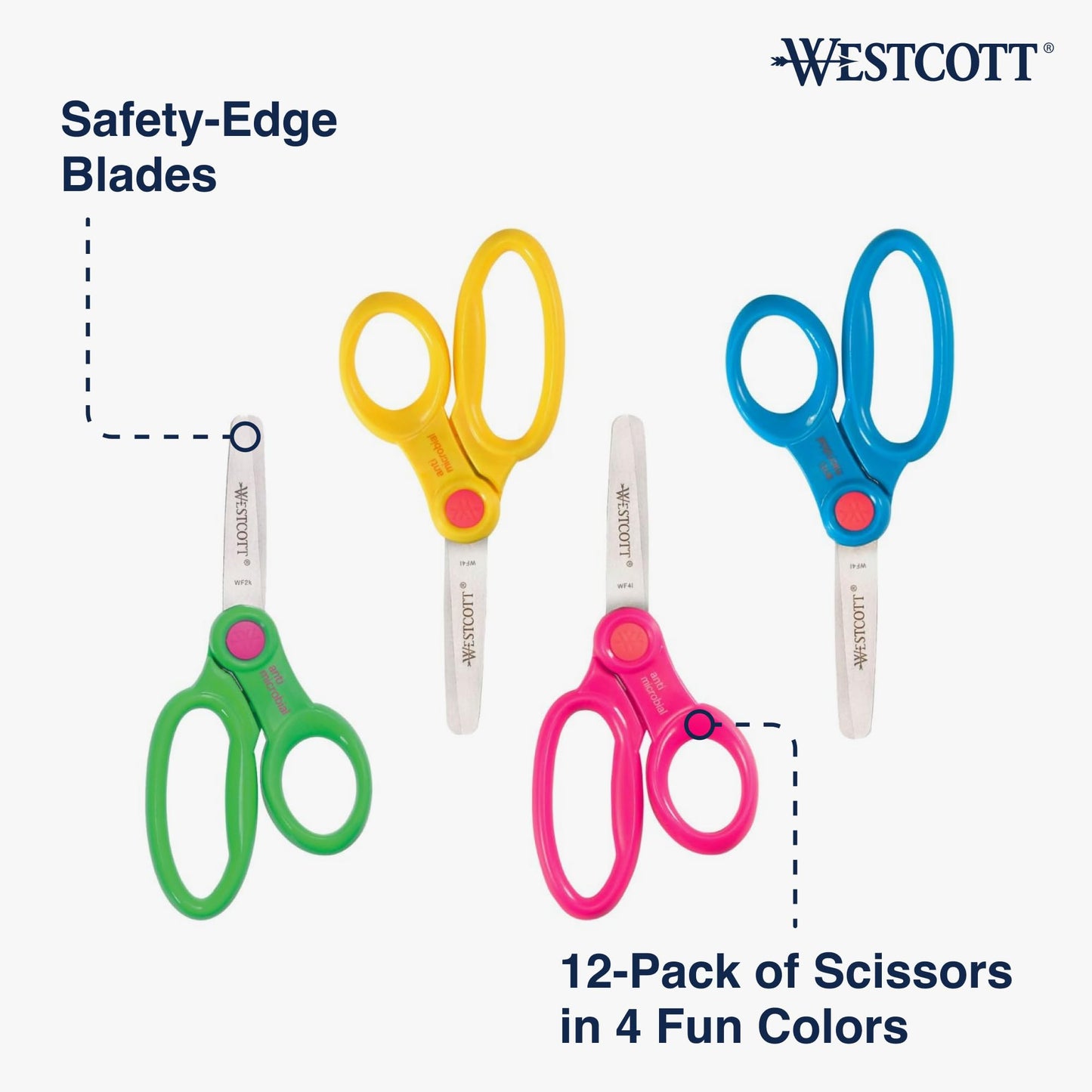 Westcott 14871 Right- and Left-Handed Scissors, Kids' Scissors, Back to School, Classroom Supplies, Ages 4-8, 5-Inch Blunt Tip, Assorted, 12 Pack