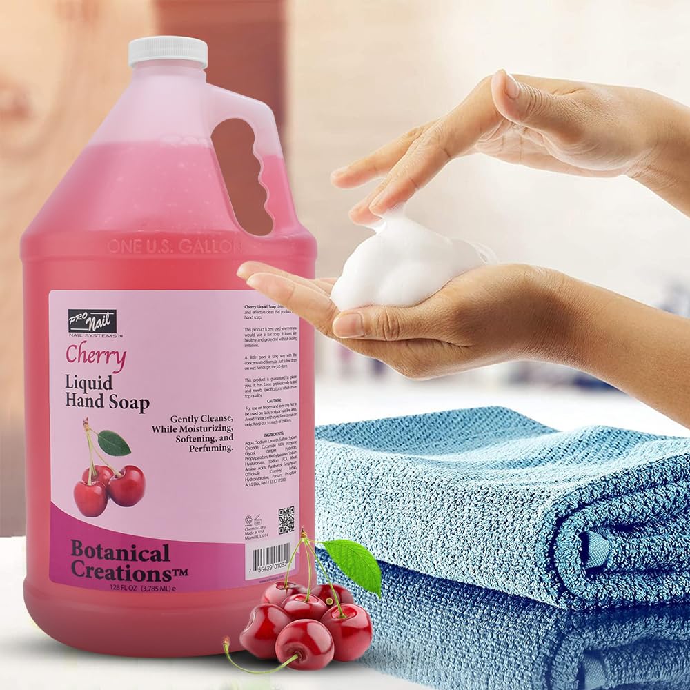 PRO NAIL NAIL SYSTEMS PRONAIL - Liquid Hand Soap Refill, Cherry, 1 Gallon - Deeply Cleanse and Hydrates, Leaving your hands Fresh and Soft - Bulk