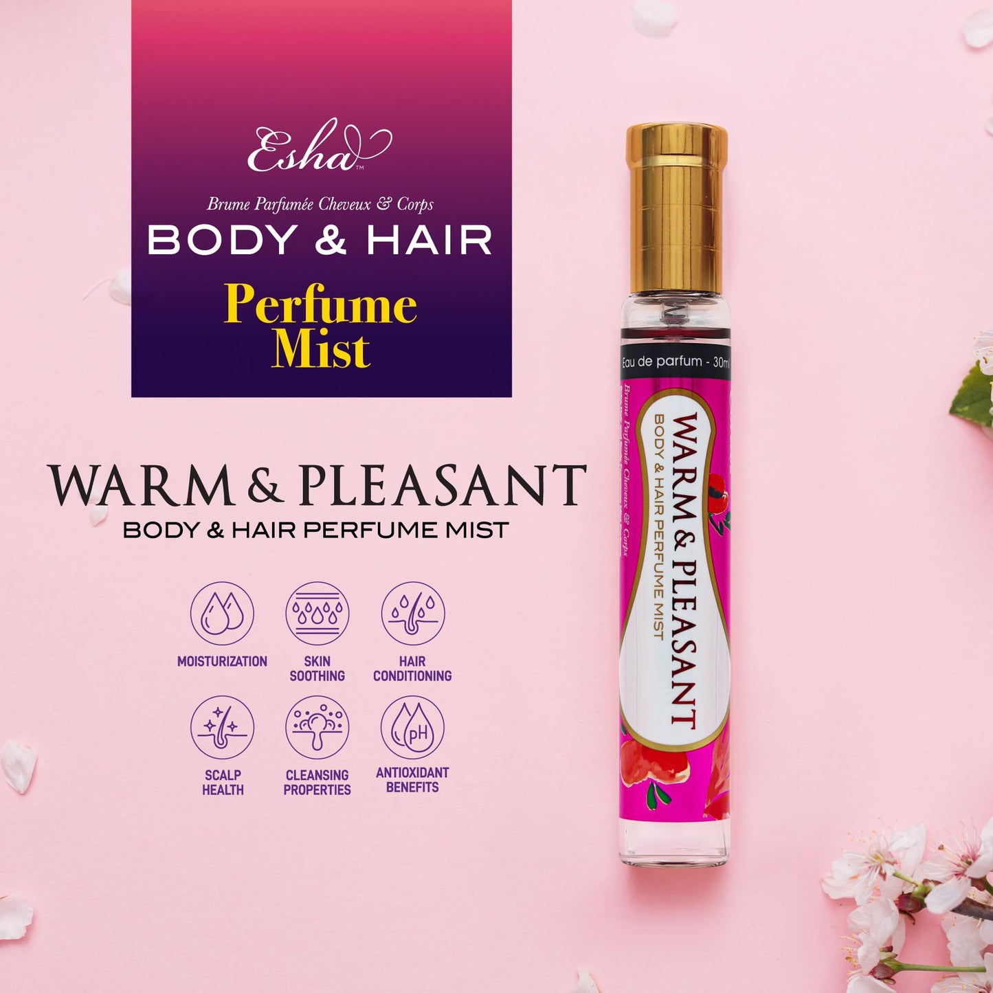 Esha Body & Hair Perfume Mist - Eau de Parfum for Women - Infused with Betaine - Sweet Strawberrys, Nectarine with Golden Amber, Vanilla, and Caramel Beauty & Personal Care Esha