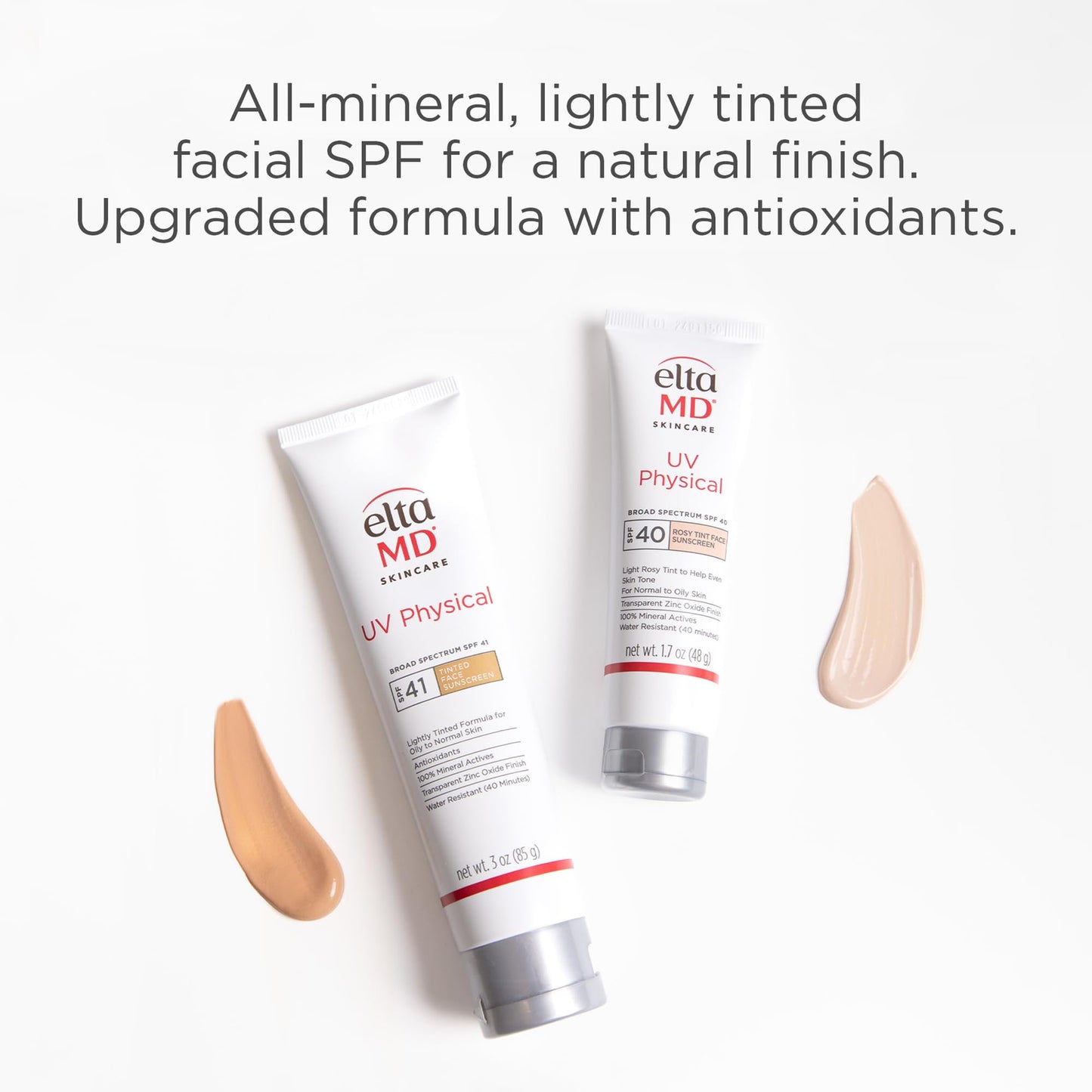 EltaMD UV Physical Tinted Mineral Sunscreen for Face SPF 41, 100% Mineral Actives Tinted Face Lotion, Water Resistant, Paraben-Free, Transparent Zinc