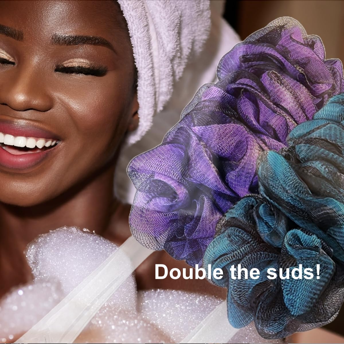 SHOWER BOUQUET Loofah-Charcoal Back-Scrubber Color-2-Pack // Long-Handle-Loofa-Lufa Bath-Sponge Brush/Extra Large Soft Mesh for Men & Women