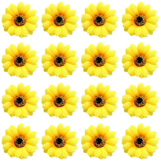 Lawie 16 Pack Artificial Fake Yellow Small Daisy Sunflower Hair Clips Floral Hairpins Alligator Barrettes Brooches Pins Wedding Hawaiian Party Silk