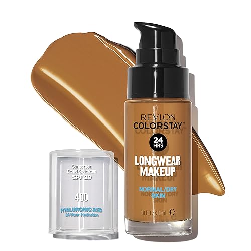 Revlon Liquid Foundation, ColorStay Face Makeup for Normal & Dry Skin, SPF 20, Longwear Medium-Full Coverage with Natural Finish, 400 Caramel, 1 fl oz