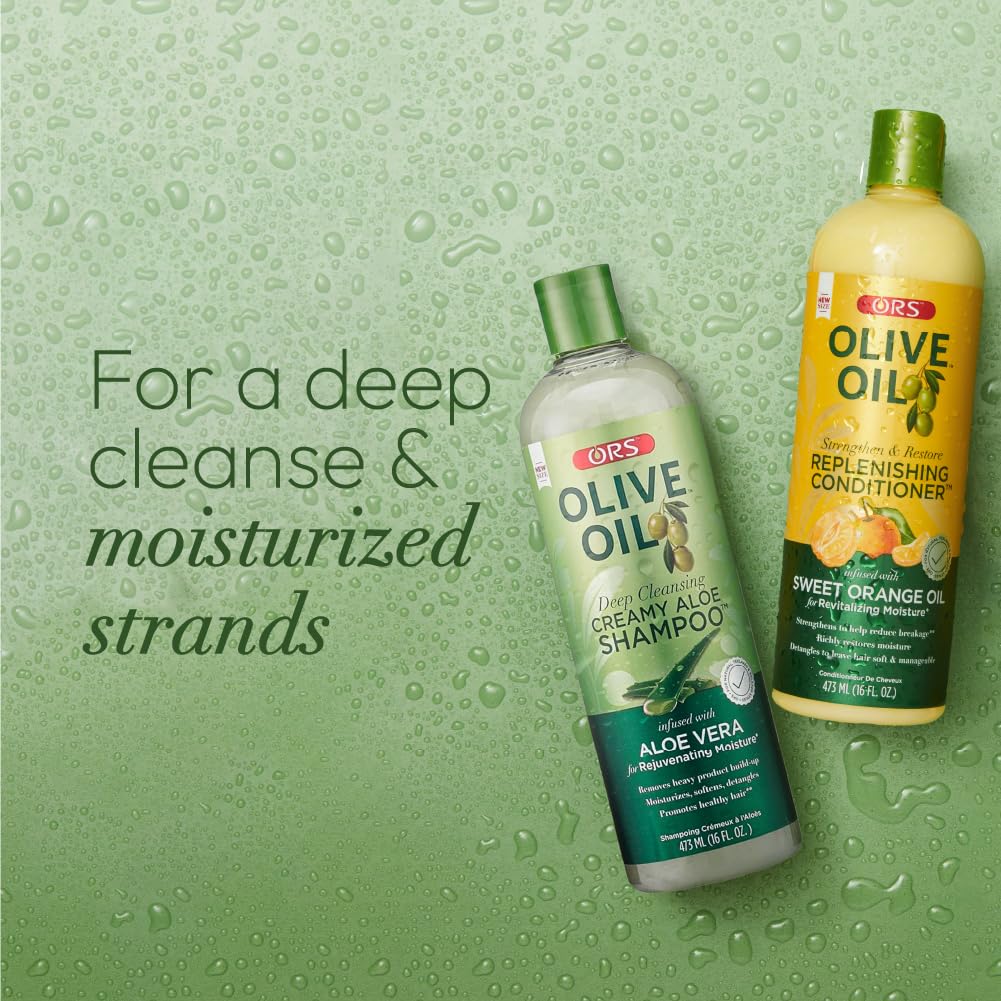 ORS Olive Oil Creamy Aloe Shampoo & Replenishing Conditioner for Revitalizing & Rejuvenating Moisturel 2 Piece Set