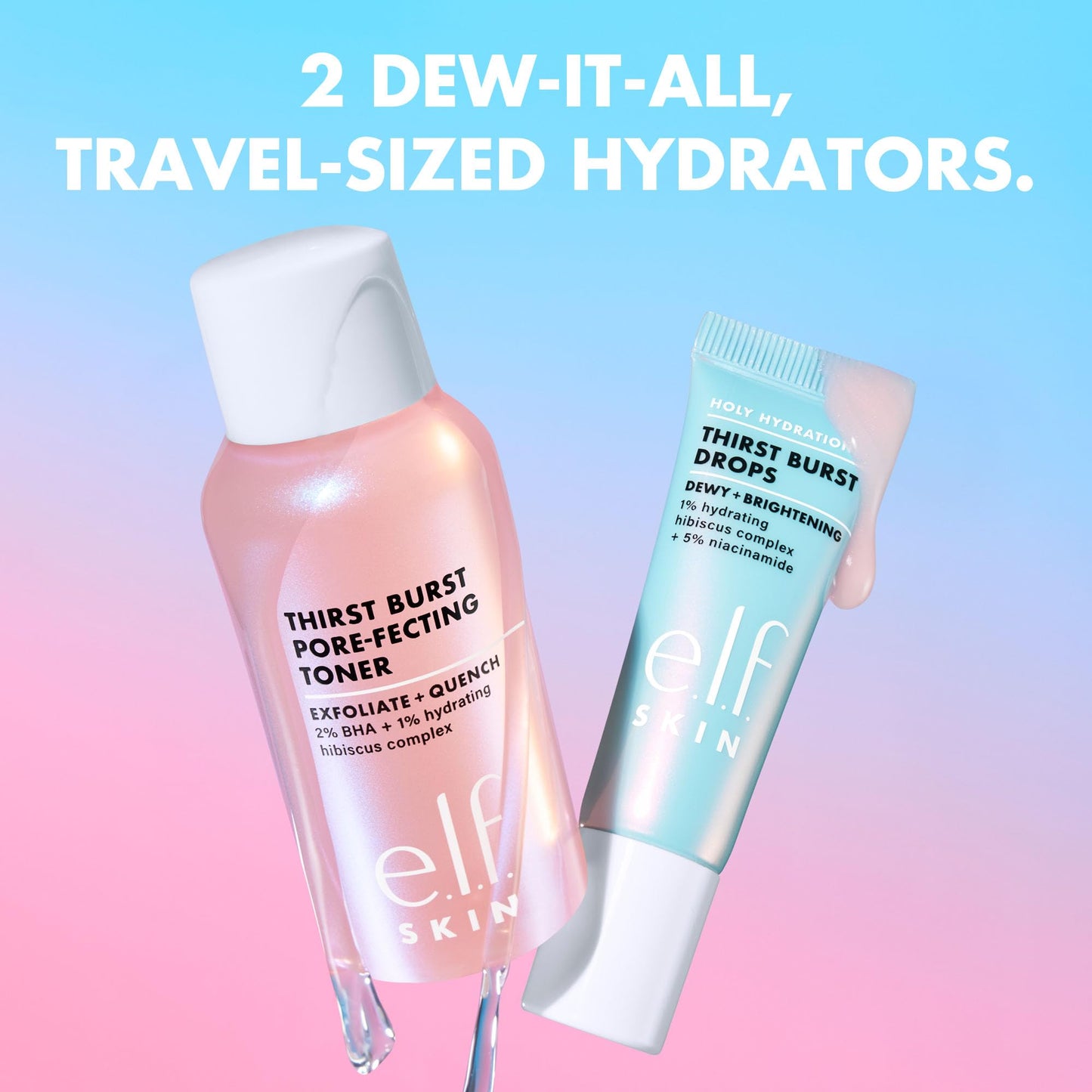 e.l.f. SKIN Thirst Burst Dew-O, Travel-Sized Skincare Set, Exfoliating Facial Toner & Hydrating Serum Drops, Gives Skin A Dewy, Bouncy Glow, Vegan