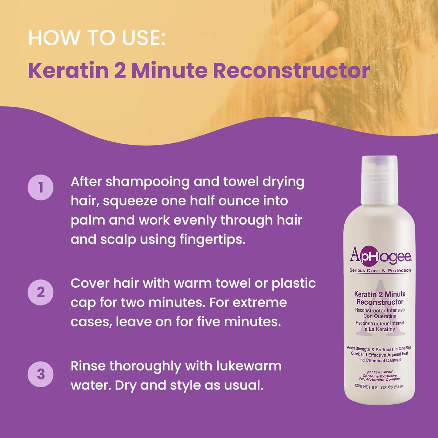 Aphogee Keratin 2 Minute Reconstructor, 8 fl oz - Deep Conditioner for Color-Treated & Heat-Styled Hair, Smooths & Adds Shine