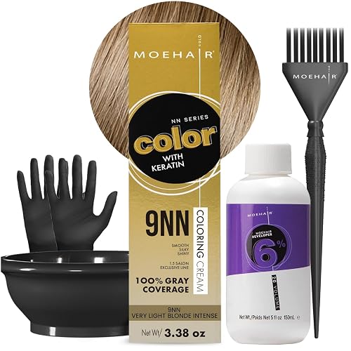 MOEHAIR Hair Coloring Kit | 9NN Permanent Hair Color (Very Light Blonde Intense), 20 Volume Developer 6%, Coloring Brush, Gloves & Mixing Bowl|