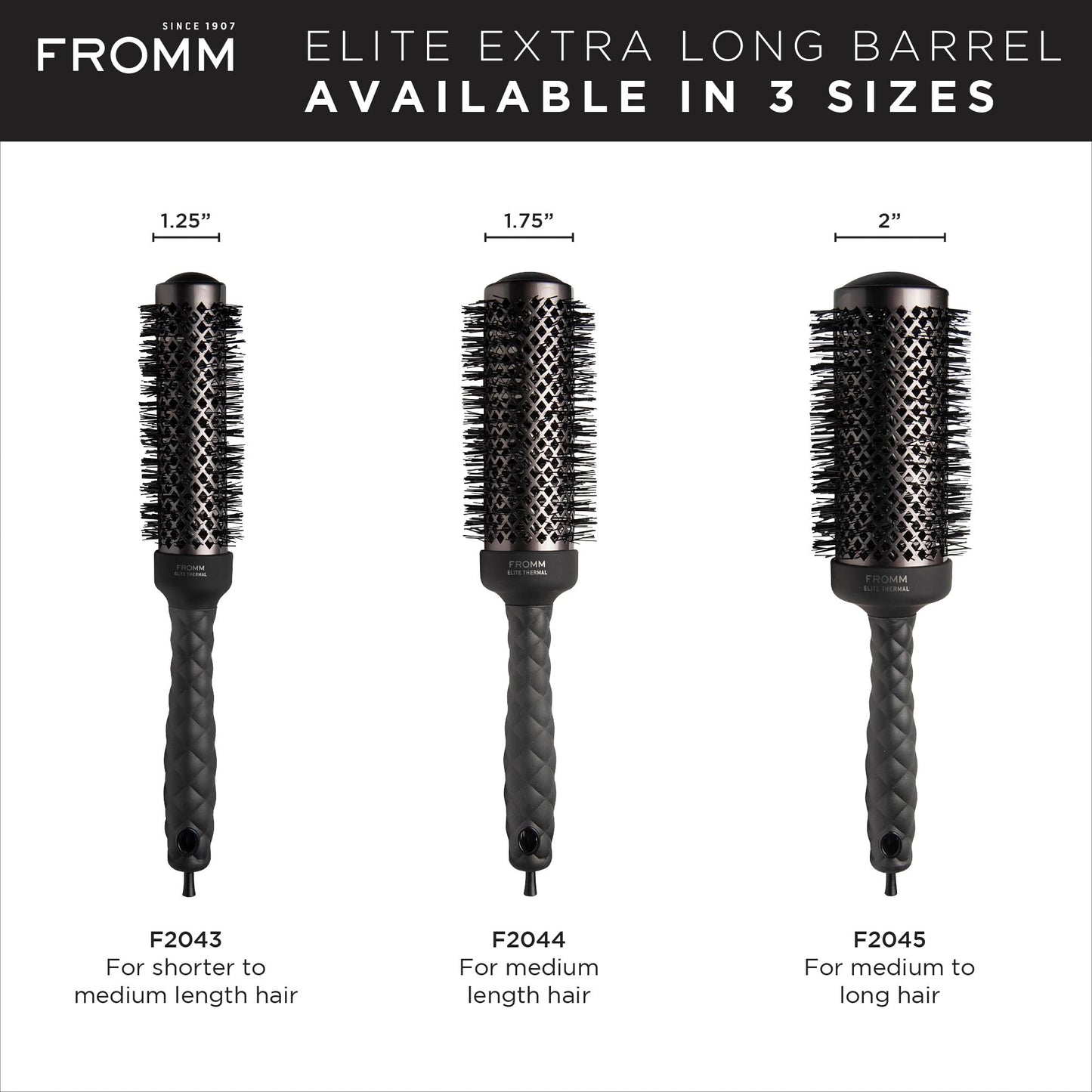 Fromm Elite Thermal Ceramic x Ionic 1.25" Round Brush for Expert Blowouts and Faster Hair Drying | Extended Barrel for Styling, Smoothing