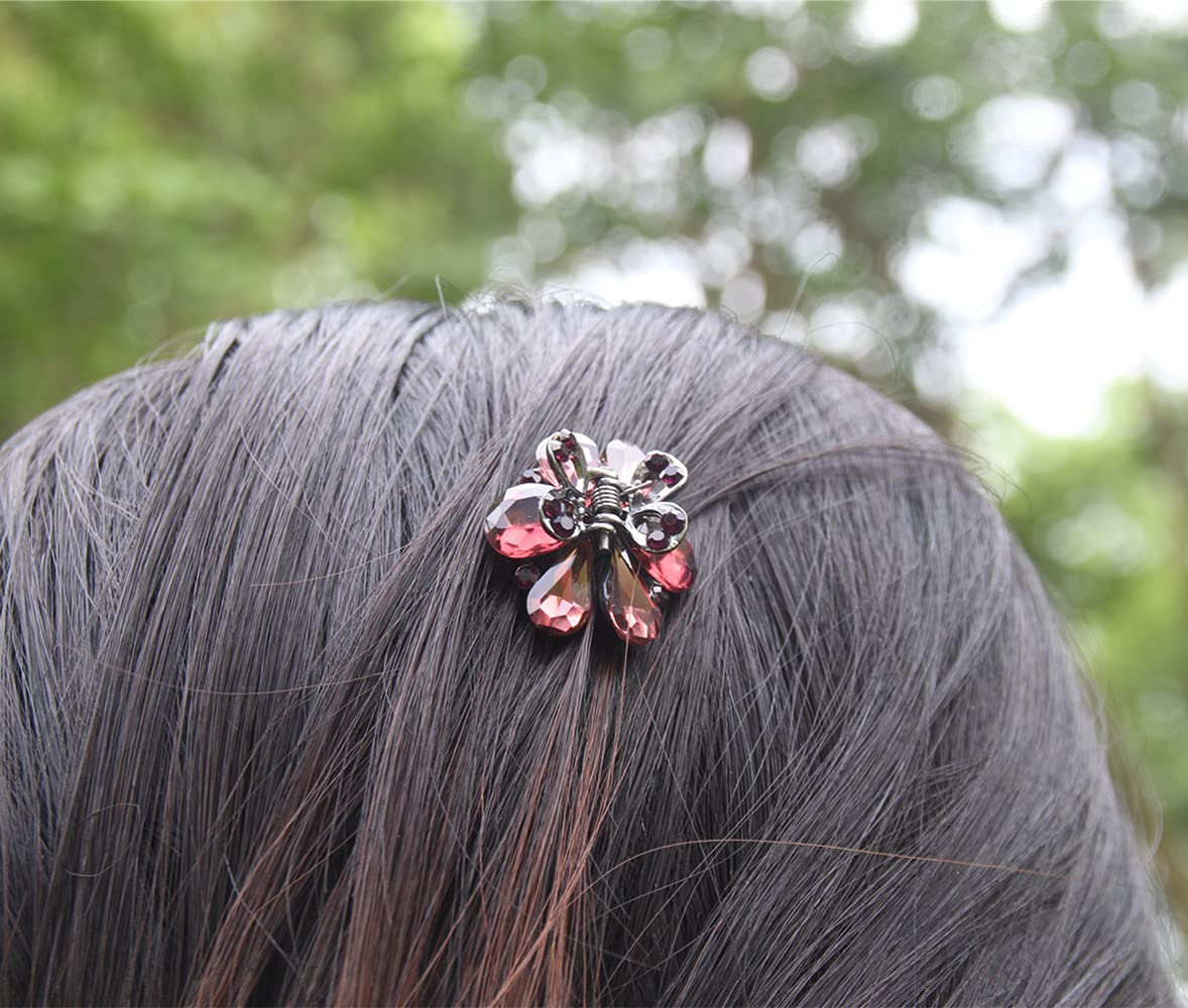 Carede 1.2 inch Rhinestone Butterfly Claw Hair Clips Hair Clamp,Crystal Bow Hair Jaw Clip Barrettes for Girls Women,Pack of 6