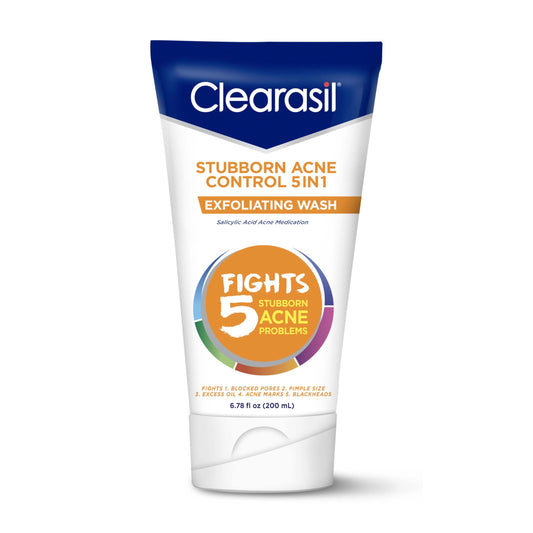 Clearasil Stubborn Acne Control 5in1 Exfoliating Wash, Maximum Strenght with 2% Salicylic Acid Acne Treatment Medicine, Daily Acne Facial Cleanser