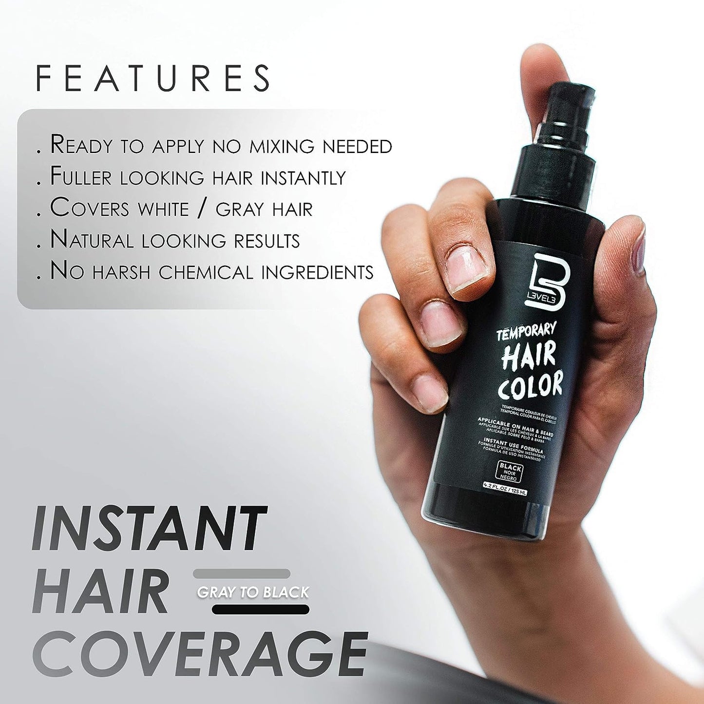 Level 3 Temporary Beard Color - for Black Hair Beards - Full Beard in Minutes - Easy to Apply and No Mixing Required L3 (4.2 Oz, 3)