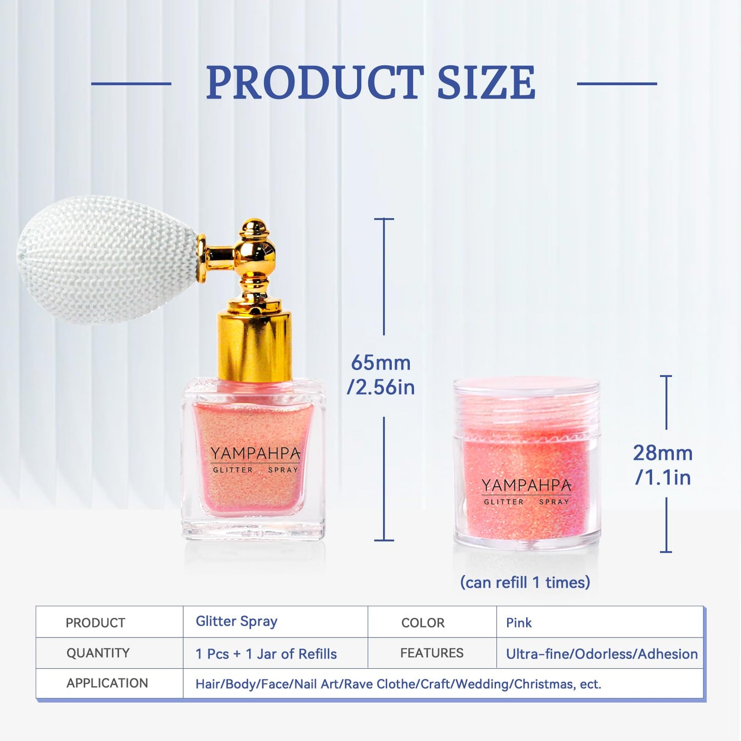 Body Glitter Spray, Pink Glitter Spray for Hair and Body, Include 1 Jar of Refills