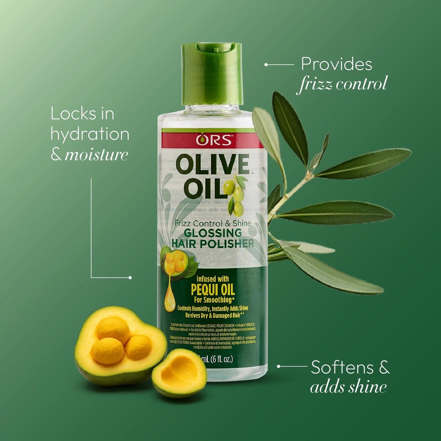 ORS Olive Oil Style & Shine Frizz Control & Shine Glossing Hair Polisher, infused with Pequi Oil for Smoothing (6.0 oz)