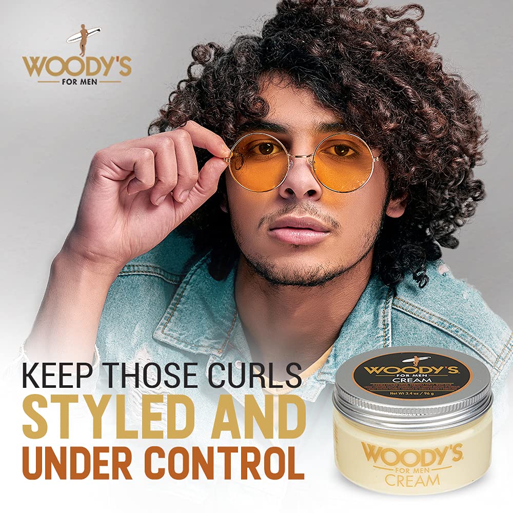 Woody's Styling Cream for Men, Flexible Styling Cream, Controls Curly and Wavy Hair, Water-Soluble with a Healthy Shine Finish, Adds Volume