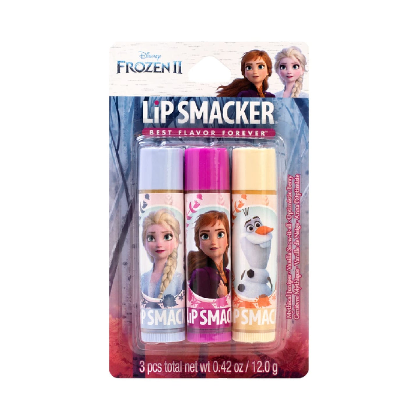 Lip Smackers Disney Frozen 2 Flavored Lip Balm - Moisturizing, Soothing Trio Mythical Juniper, Vanilla Snow-it-all, & Optimistic Berry