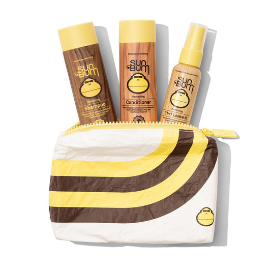 Sun Bum Hair Care Travel Essentials Kit - Revitalize Your Hair With Revitalizing Shampoo, Conditioner, and 3-in-1 Leave In Treatment - Includes Aloha