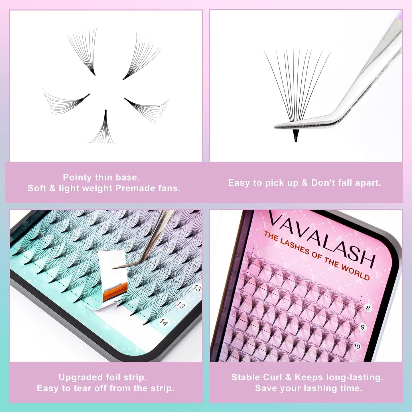 Eyelash Extensions 3D 4D 5D 6D 8D 9D 10D Thickness 0.07/0.1 C/D Curl Eyelashes Middle Stem Premade Fans Russian Volume Lash Extensions Supplies