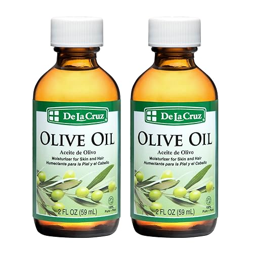 De La Cruz Pure Olive Oil - Natural Expeller Pressed Olive Oil for Hair and Skin - Lightweight Body Oil for Dry Skin 2 Fl Oz (2 Bottles)