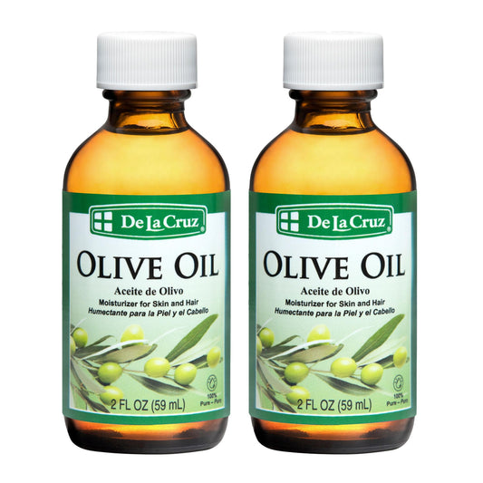 De La Cruz Pure Olive Oil - Natural Expeller Pressed Olive Oil for Hair and Skin - Lightweight Body Oil for Dry Skin 2 Fl Oz (2 Bottles)