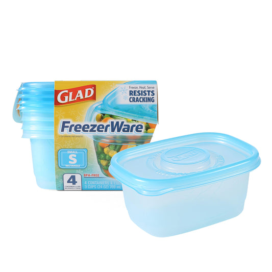 Glad Food Storage Containers - Glad FreezerWare Container - Small - 24 Ounce - 4 Containers