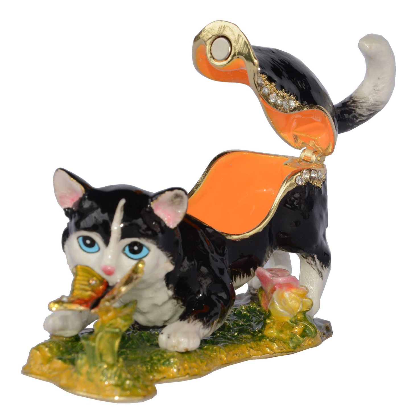 MIXDOM Black cat Trinket Box Jewelry Box Hand Painted Decorative Box with Hinged Lid Ring Earring Holder Cat Figurine Collectible