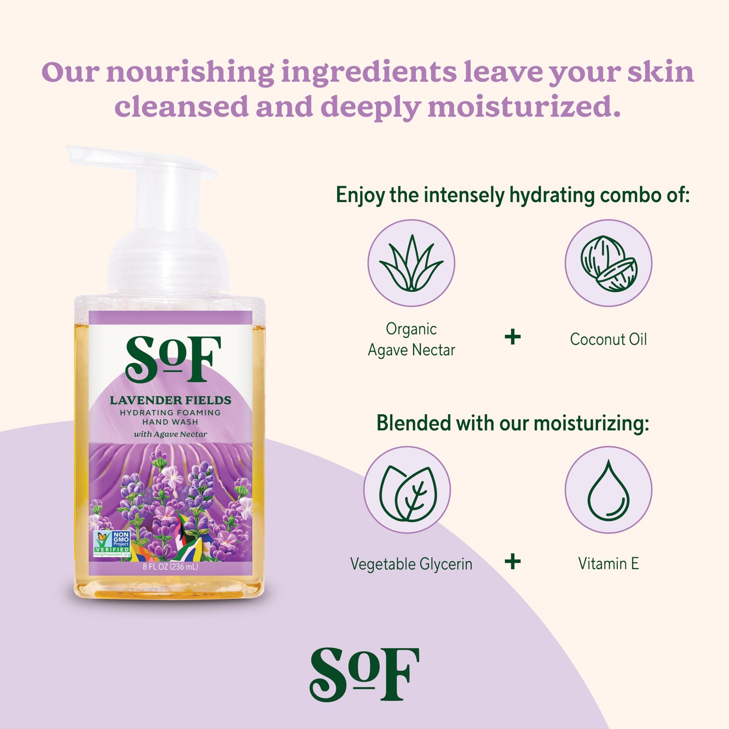 South Of France SoF Hydrating Foaming Hand Wash - With Organic Agave Nectar & Coconut Oil- Vegan & Non GMO- Free From Phthalates, Sulfates & Parabens
