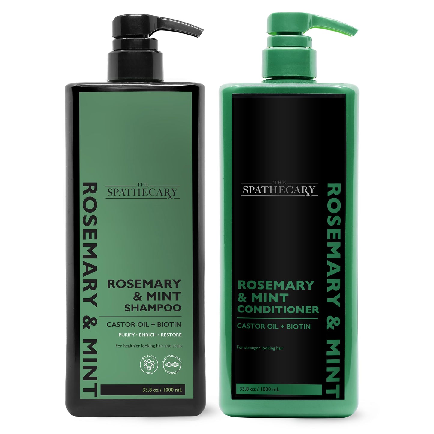 THE SPATHECARY Rosemary & Mint Shampoo & Conditioner Set - Refreshing Duo with Castor Oil & Biotin for Thinning Dry Damaged Hair, Smoothness Shine