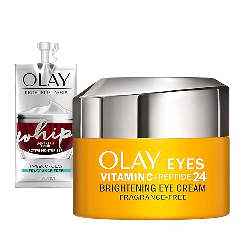 Olay Vitamin C + Peptide 24 Eye Cream, Fragrance-Free, 0.5 oz + Whip Face Moisturizer Travel/Trial Size Gift Set
