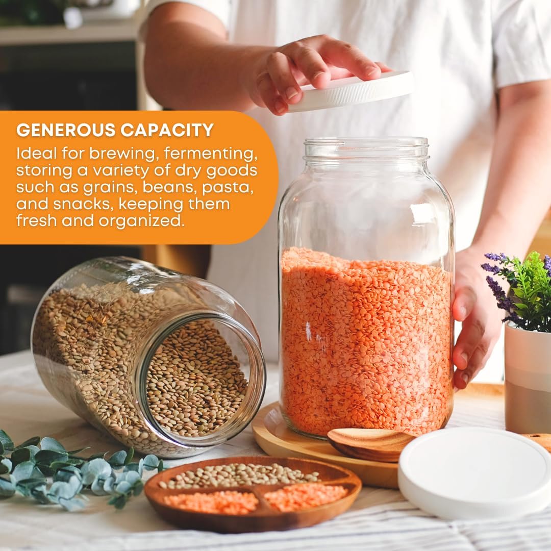 FastRack 1 Gallon Mason Jar with White Airtight Lid (Pack of 4) | Regular Glass Canisters with Airtight Lids | Large Mouth Glass Jar for Food…