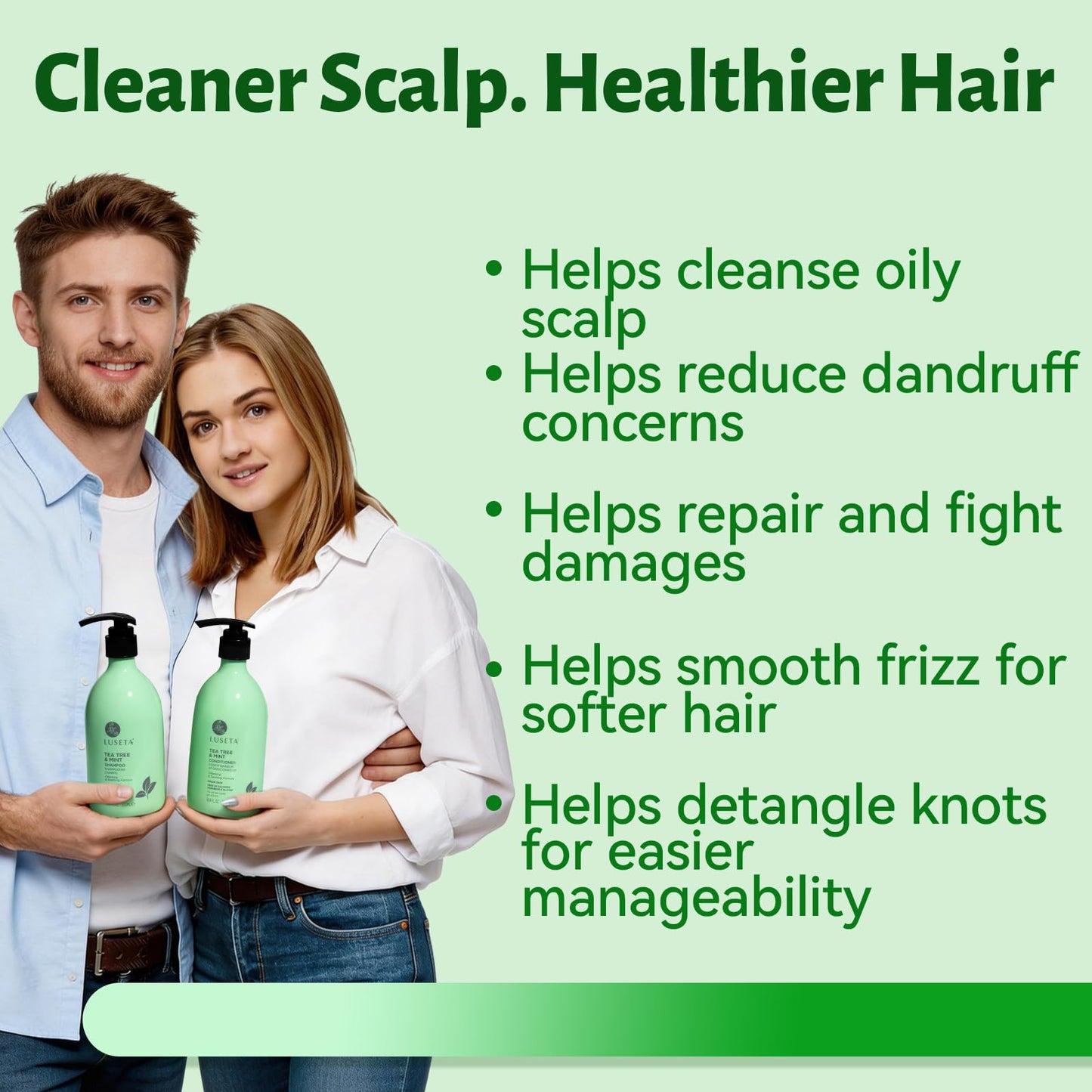 LUSETA Tea Tree Mint Shampoo and Conditioner for Hair Cleaning, Clarifying with Lavender, Tea Tree & Peppermint Oil, Soothe the Scalp, Fight Itchy