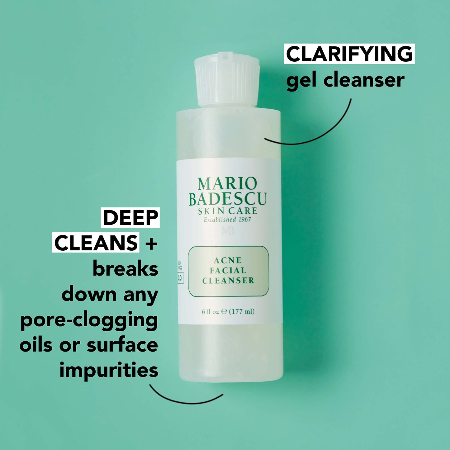 Mario Badescu Acne Facial Cleanser for Combination & Oily Skin, Oil-Free Face Wash with Salicylic Acid & Aloe Vera, Deep Pore Clean, 6 Fl Oz (Pack
