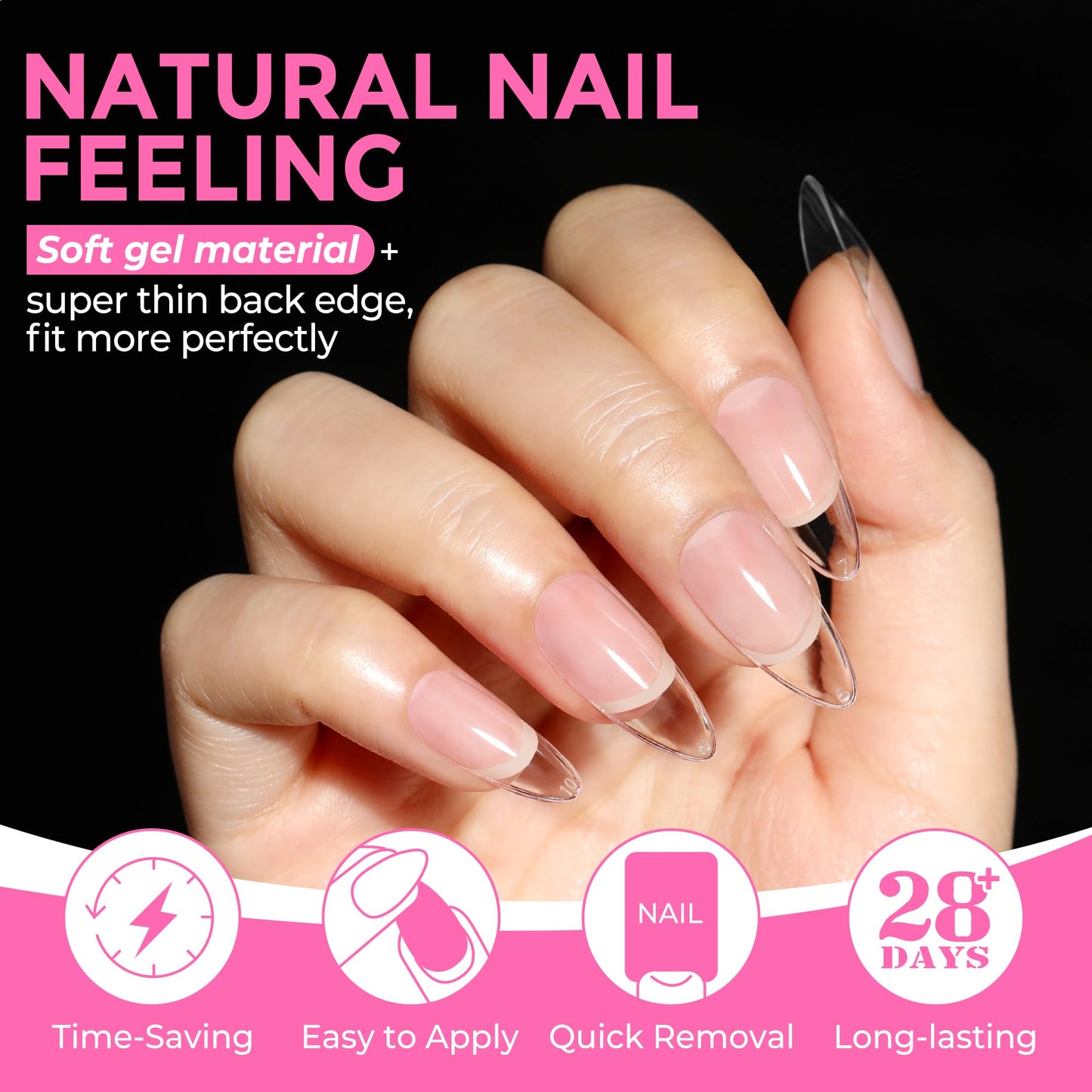 UNA GELLA Almond Nail Tips 216pcs Medium Almond Press on Nails Pre-shape Gel Fake Nails for Full Cover Acrylic French False Nails For Nail Extension