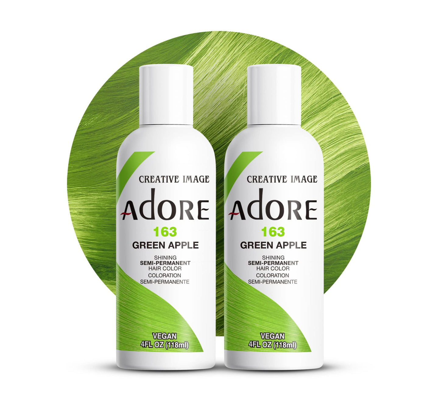 Adore Semi Permanent Hair Color (163 Green Apple) (2 Pack) | Vegan & Cruelty-Free Green Hair Dye | No Ammonia, No Peroxide, No Alcohol | 4 Fl Oz