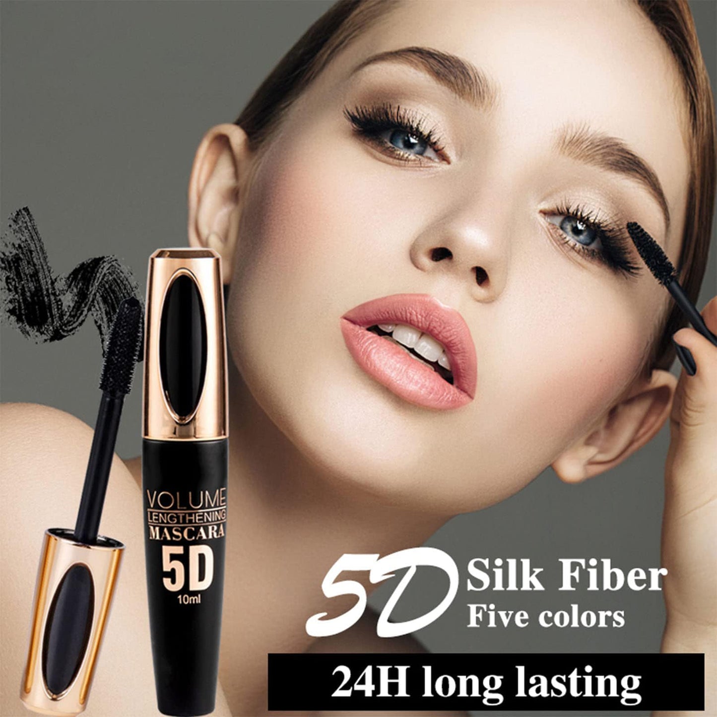 Brown Colored Waterproof Mascara - Long Lasting, Thick Eye Lash, 5D Silk Fiber, Smudge-Proof, Volumizing, Lengthening, Curling Color Mascara