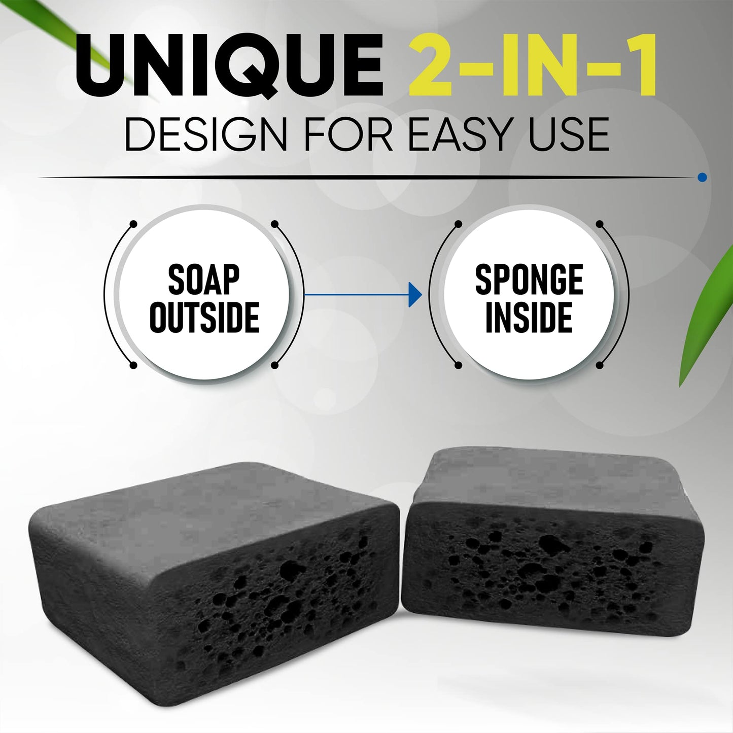 T.Taio Esponjabon Charcoal Soap Sponge - Cleansing Shower Scrubber - Cleaning Bath Wash Scrub - Oil Removal - Massage & Lather Foot, Elbow, & Face