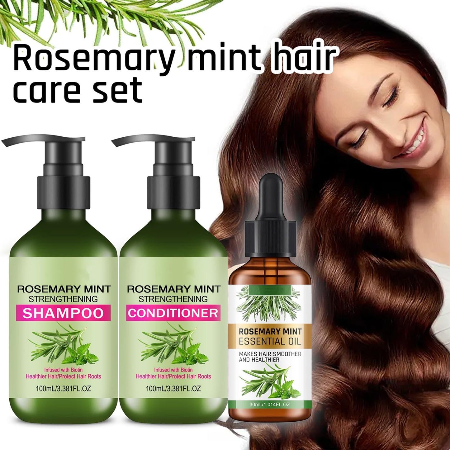 Rosemary Mint Hair Care Shampoo & Conditioner Set, Hair Growth Shampoo, Conditioner, Oil for Gentle Cleansing,Moisture Repair,Frizz Control,Shine