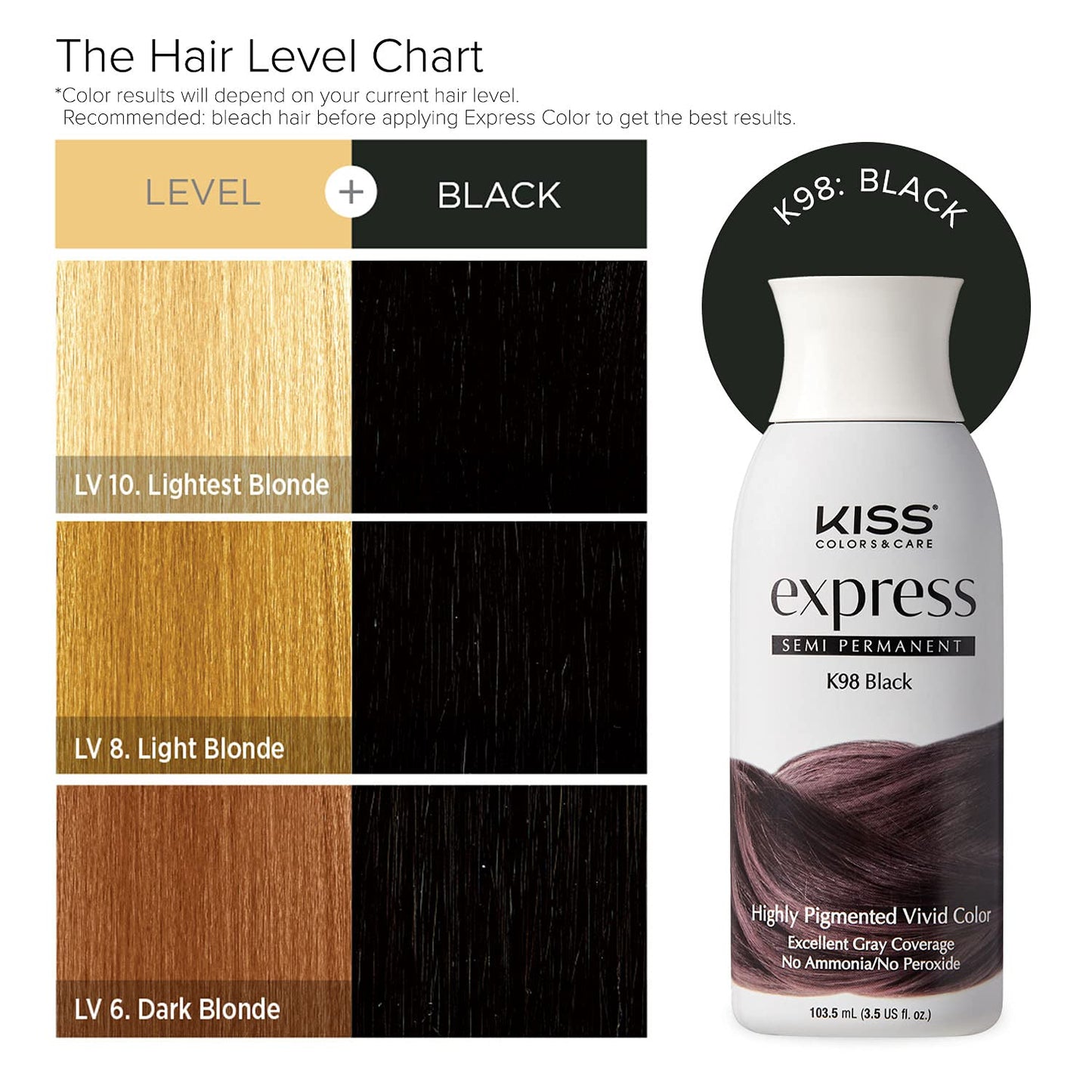 Kiss Express Semi-Permanent Hair Color - Vivid, Highly Pigmented Dye for Vibrant Hair, Gentle Formula, Gray Coverage, pH Balanced, 23 Intermixable