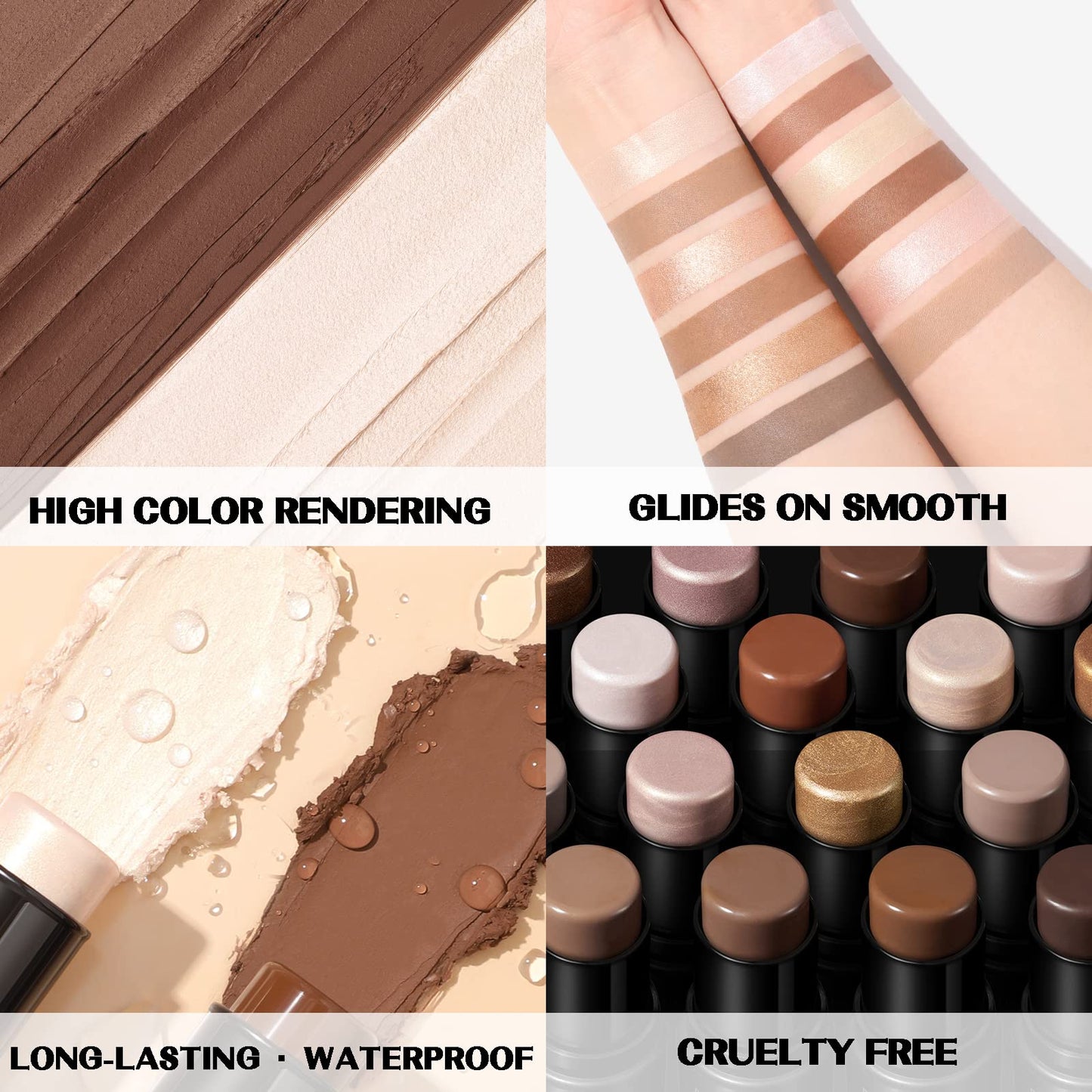 FOCALLURE 2 Pcs Contour Foundation Stick, Highlighter & Bronzer Pen, Face Brightens & Shades Pencil, Highlighting Shade Longwear Makeup, Highlight