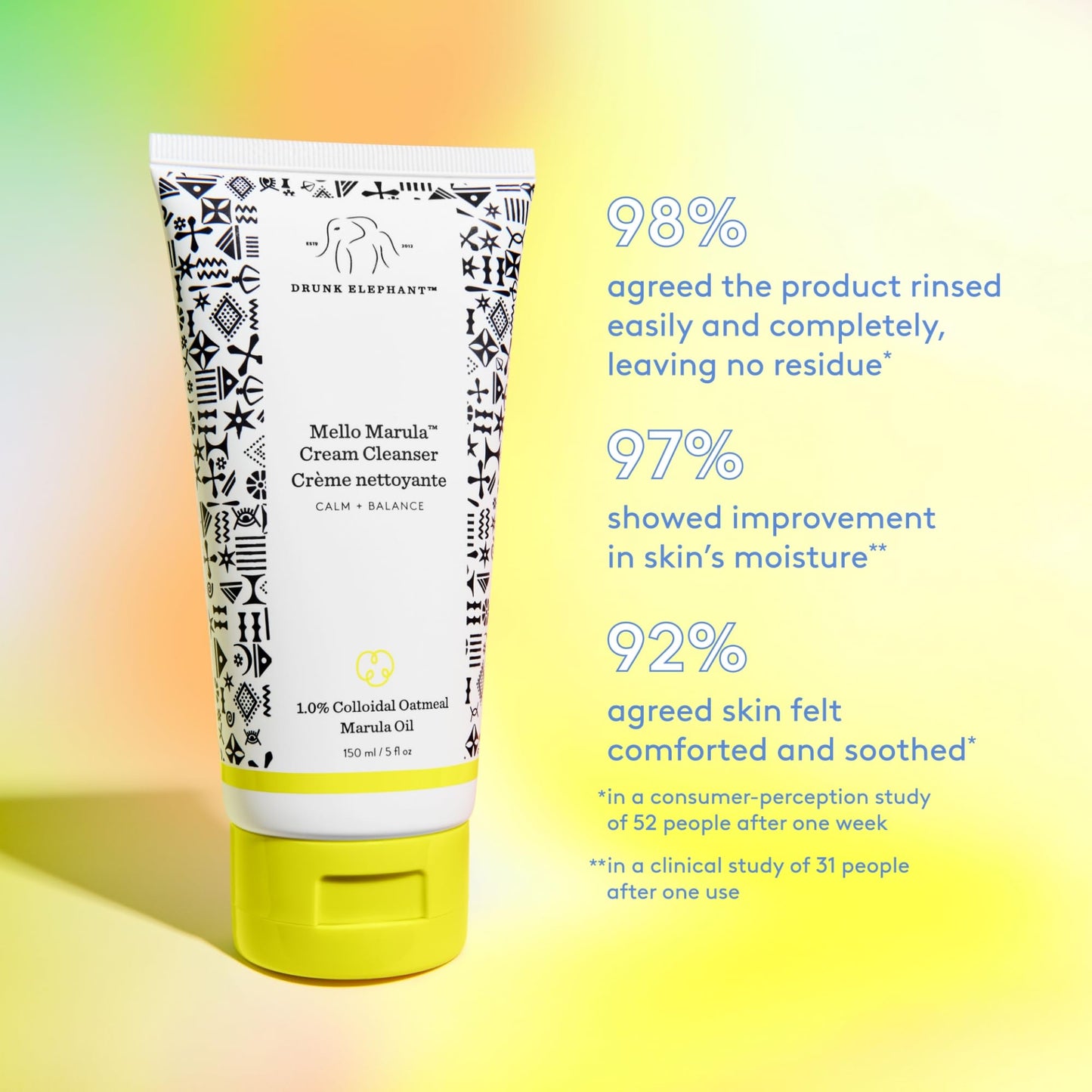 Drunk Elephant Mello Marula Cream Cleanser - 150 ml/5 fl oz - Calming Face Wash - Clean Clinical Skincare - Cruelty-Free - Dermatologist-Tested - Free