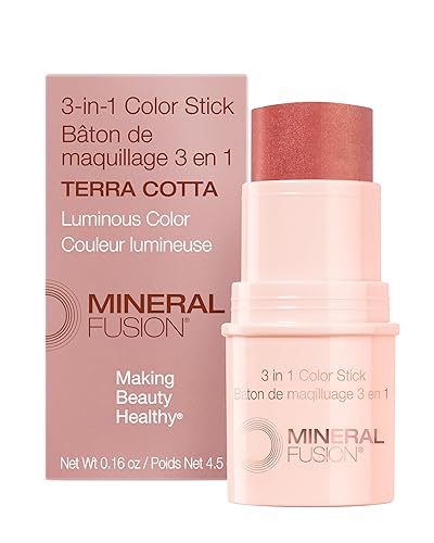 Mineral Fusion 3-in-1 Color Stick - Hydrating Tinted Cream Blush for Cheeks, Lip and Eye - Natural Multi Use Makeup (Terra Cotta)