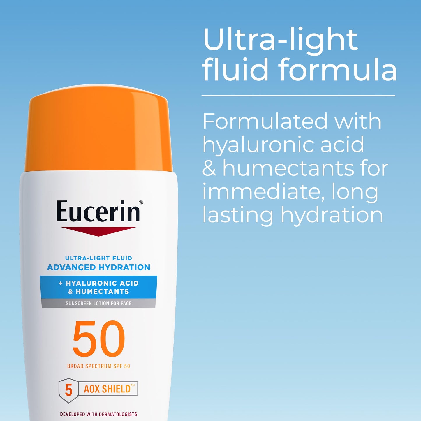 Eucerin Sun Advanced Hydration Ultra-Lightweight Face Sunscreen SPF 50 with Hyaluronic Acid & Humectants, Hydrating Sunscreen for Face, Non