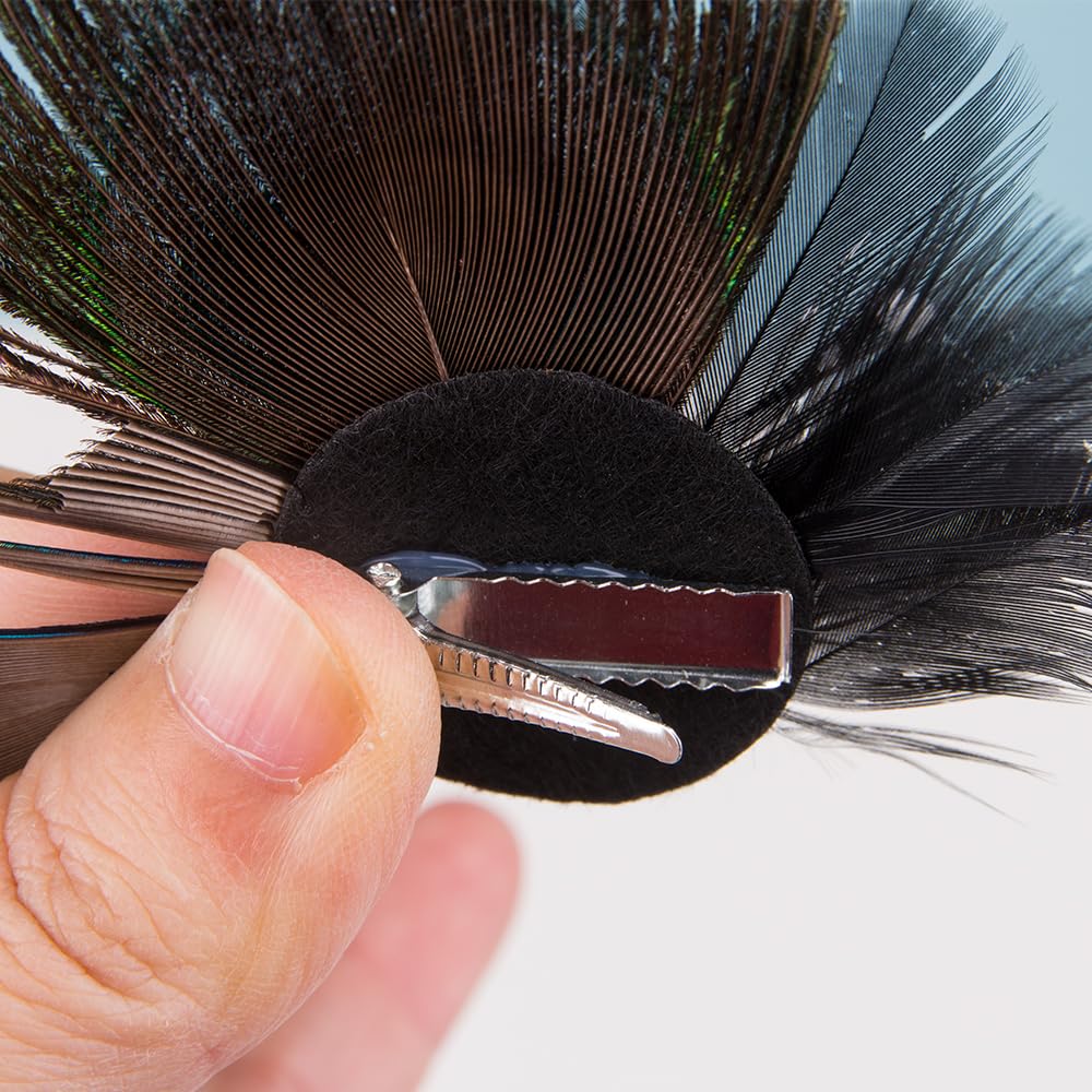 Comidox Hair Clip, Cute Peacock Feather with Rhinestones, Charming Peacock Headpiece Feather Hair Accessories for Women, Weddings, Parties, Halloween